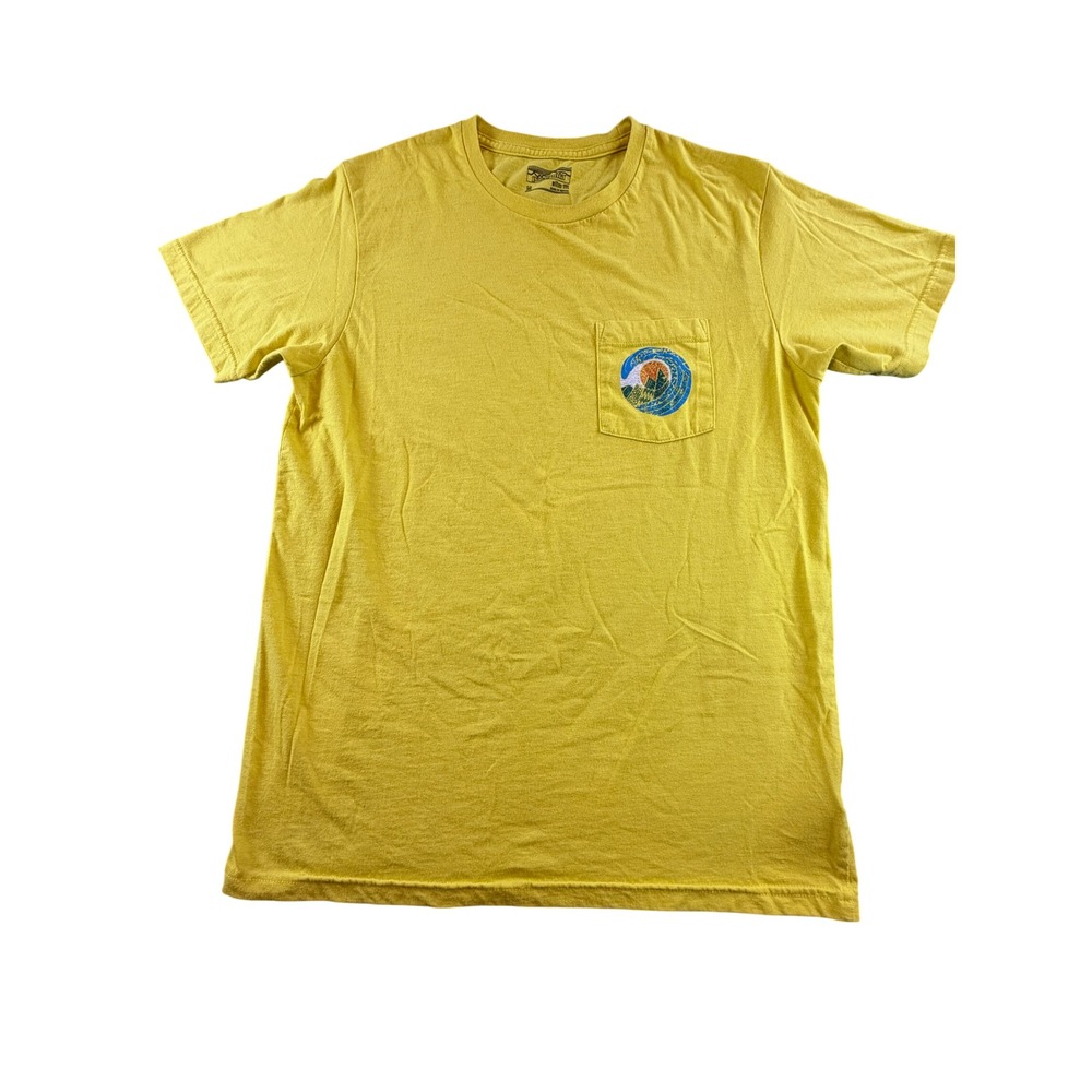 Patagonia Mens Slim Fit Pocket T-Shirt Yellow Graphic Mountain Wave Size M